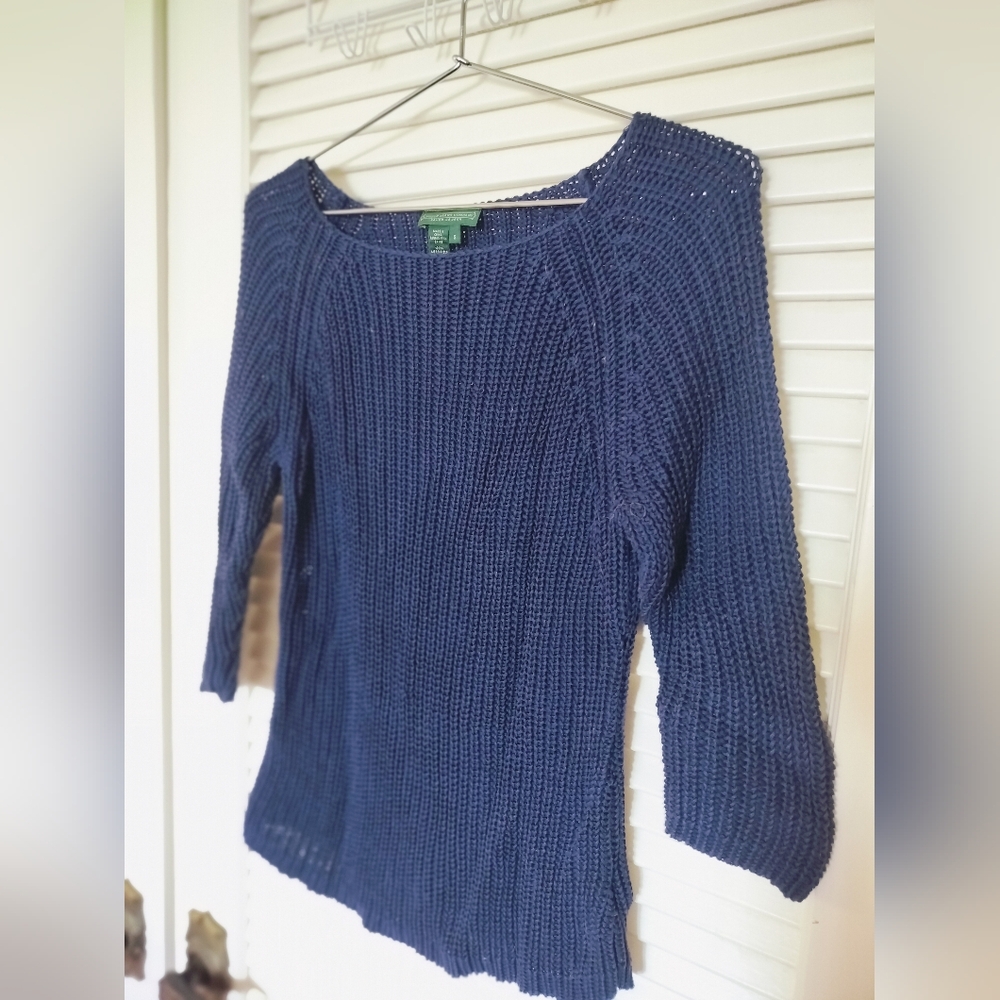 Lauren Jeans Company Ralph Lauren Shaker Knit Sweater Blue  Small 100% Cotton